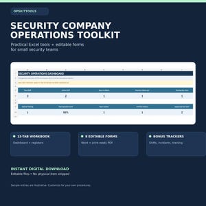 Boîte à outils Excel pour les opérations des entreprises de sécurité | Gestion des horaires, suivi des incidents et formulaires de sécurité