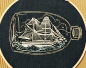 SHIP IN A Bottle nautical embroidery hoop art wall decor