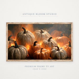 Glowing Pumpkin Samsung Frame TV Art, Impasto Pumpkin Patch Oil Painting, Vintage Fall Thanksgiving Digital Download Display Screen Art