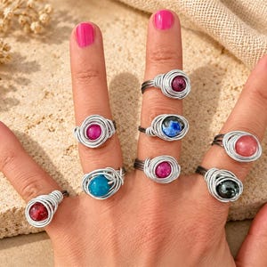 Boho naturstensring – trådlindad ring tillverkad av aluminiumtråd – handgjord statementring