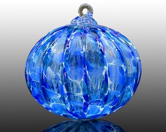 Hand Blown Glass Ornament: Blue & White Suncatcher, Holiday Decoration, Christmas Gifts