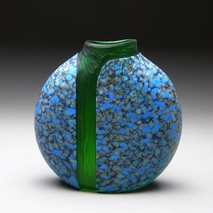 blue cascade vase, etched hand blown glass vase