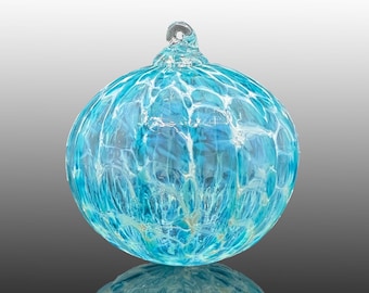 March Birthday gifts, Aquamarine Birthstone ornament, hand blown glass ornament, Christmas Gifts