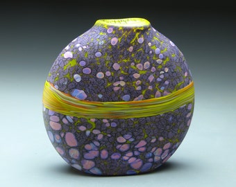 purple strata vase, etched hand blown glass vase