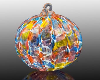 Celebration with White, hand-blown glass ornament, Christmas suncatcher, holiday decoration, gift idea