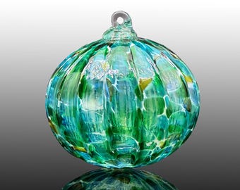 Hand Blown Glass Ornament • Green and white suncatcher • Christmas Ornament