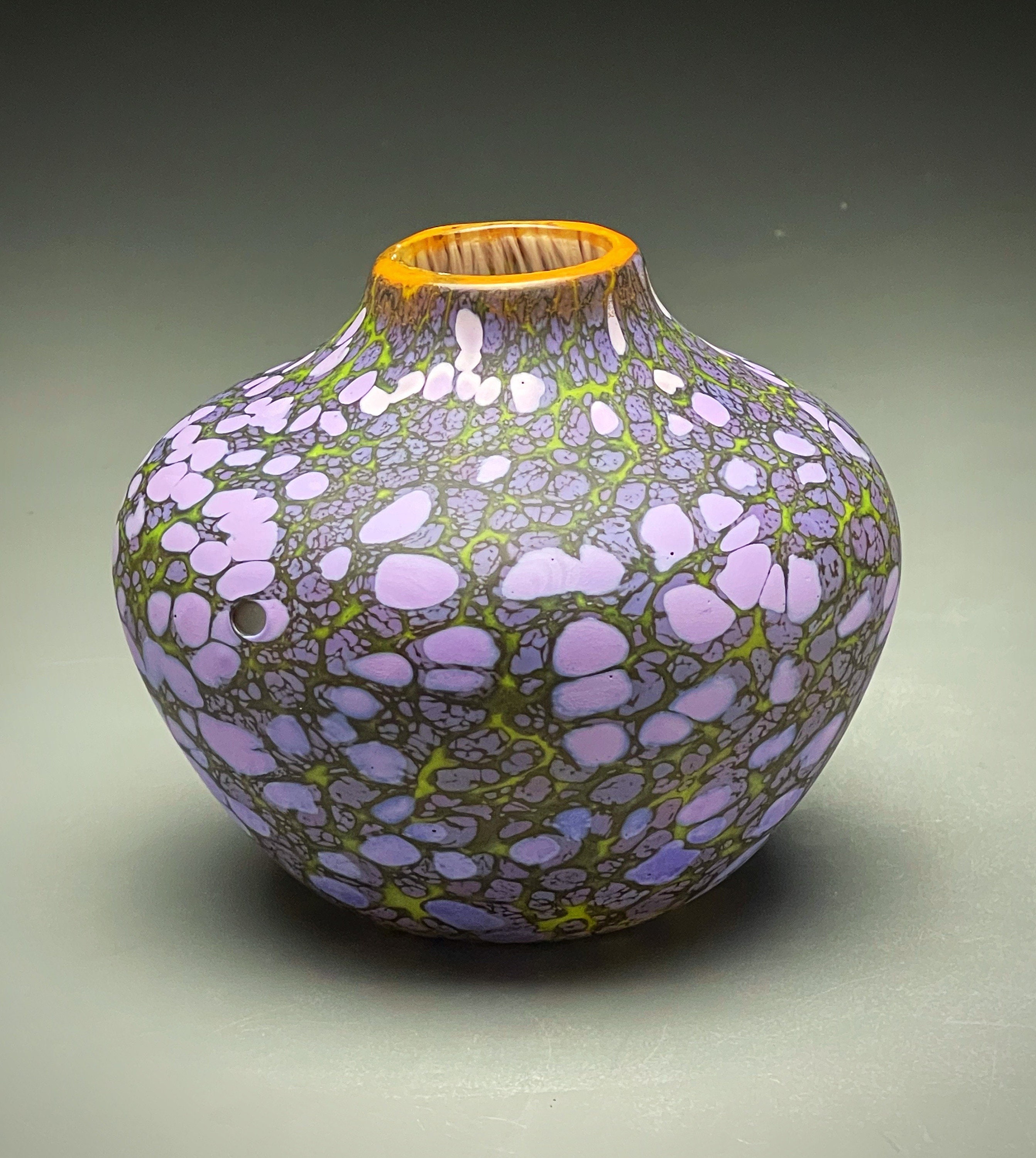 Purple Native Vessel, Etched Hand Blown Glass Vase