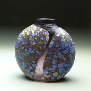 purple cascade vase, eyched hand blown glass vase
