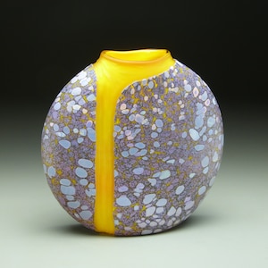 purple cascade vase, etched hand blown glass vase