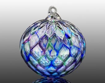 Hand Blown Glass Ornament • Peacock • Diamond Ornament • sea glass ornament • Christmas Gifts