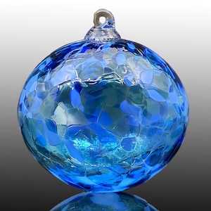 pristine round, hand blown glass ornament, Christmas suncatcher, holiday decoration, gift idea