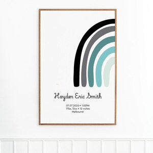 Baby boy birth poster, custom boy birth print, rainbow birth poster, baby boy name print, customised newborn birth poster, nursery wall art