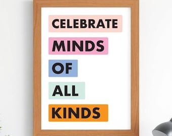 Neurodiversity Poster, Autism Poster, ADHD poster, Counsellor wall art, ADHD Art, Mental Health art, Minds of All Kinds art, Inclusivity art