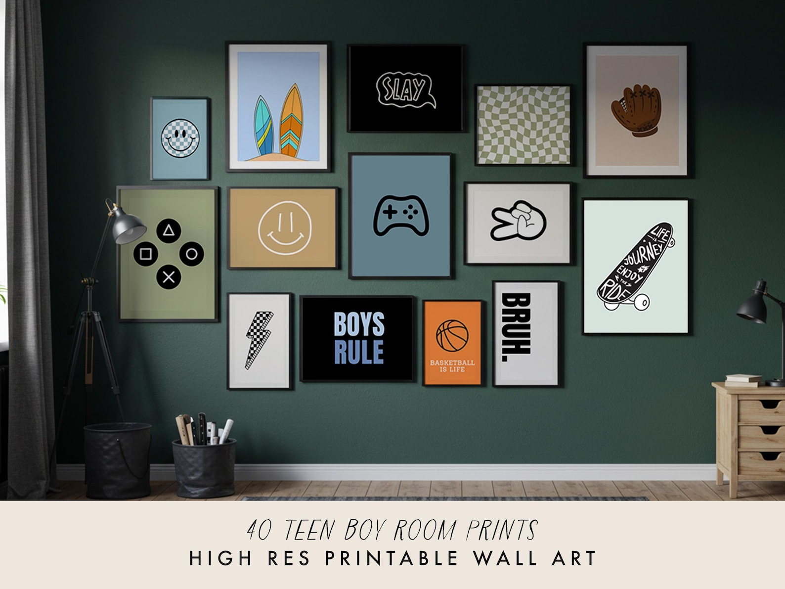 Teen Boys Room Wall Art Bundle, Teen Boy Sport and Hobbies Room Decor ...