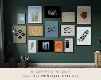 Teen Boys room wall art bundle, teen boy sport and hobbies room decor, sport wall art, gaming poster, skateboarding poster