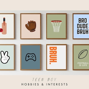 Teen Boys Room Wall Art Bundle, Teen Boy Sport and Hobbies Room Decor ...