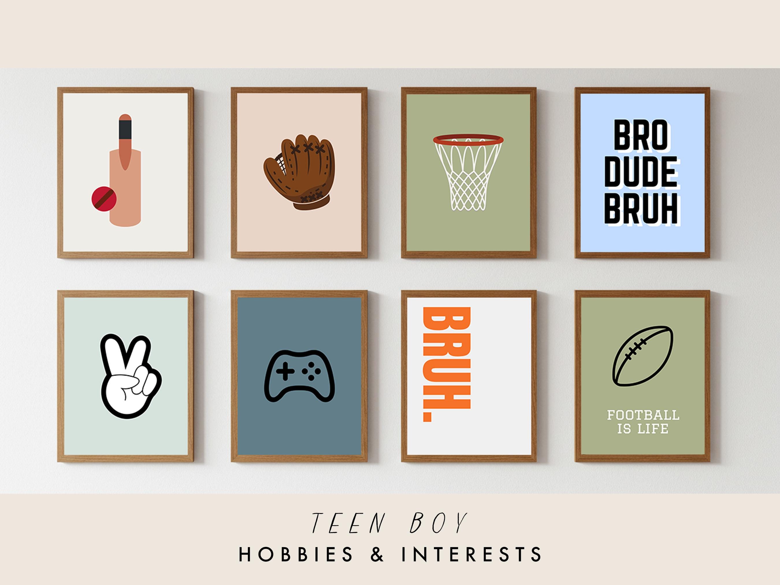 Teen Boys Room Wall Art Bundle, Teen Boy Sport and Hobbies Room Decor ...