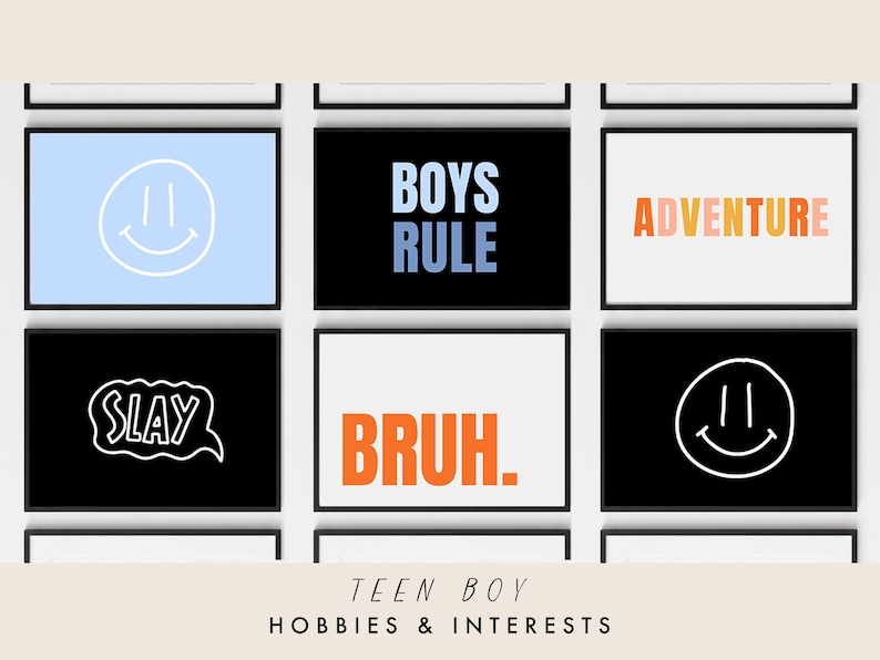 Teen Boys Room Wall Art Bundle, Teen Boy Sport and Hobbies Room Decor ...