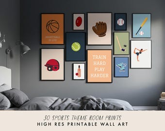 Teen Boy Sports Wall Art, Sports theme wall art, Basketball, Soccer Poster, Motivational Fitness poster, GOAT poster, Tween boy wall art