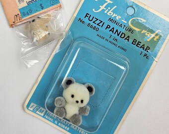 Vintage Flocked Miniature Panda & Koala Bundle, Dollhouse Panda, Mini Panda, Mini Koala, Dollhouse Koala, Mini Animal, Craft Miniature