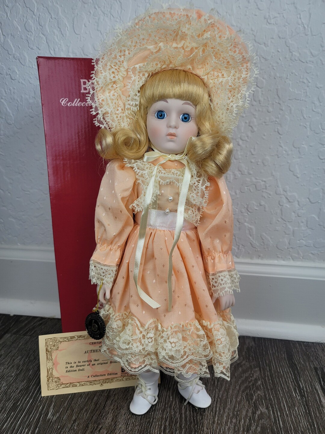 Brinn's Porcelain Doll, Marcy, in Box With Original Tag, Antique Doll