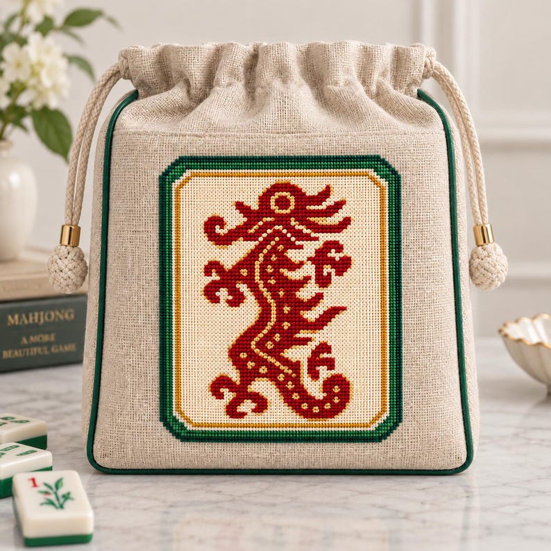 Red Dragon Mahjong Needlepoint Pattern PDF | 6x6 Counted Canvas Chart ...