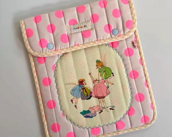 Vintage Fairies Patchwork Laptop Sleeve, Handmade iPad and MacBook Sleeve, Quilted Kindle Sleeve with Snap Closure