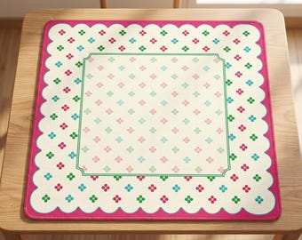 Mahjong Playing Mat Game Surface Non Slip Table Cover Square Design Floral Pattern Petite Four Petal Flower Katelyn Mae Candy Collection