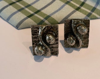 Vintage Brutalist Cufflinks,  Silver Tone cufflinks,  1960's / 70's Fashion, Danish Style Modernist Chunky Cufflinks