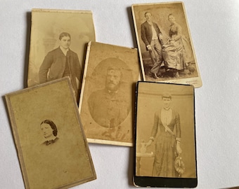 Five Antique Sepia  Victorian Portraits,  Antique Carte de Visite