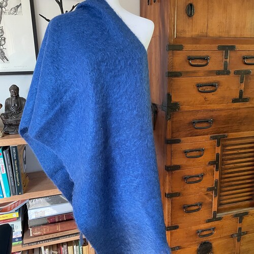 Large Vintage hot Cobalt Blue Mohair & Wool Scarf / Shawl, Dead stock Blue Scottish Mohair, Retro Fashion, Vintage gift, Rare Unused scarf