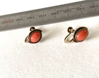 Mid Century Classic design Genuine Coral earrings, 9ct gold over Sterling Silver earrings,traditional screw back earrings, vintage