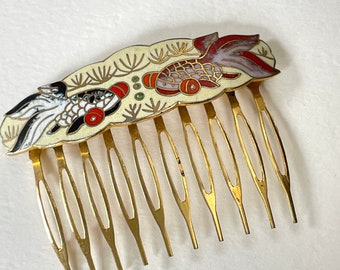 vintage 1970’s Cloisonné Enameled Hsir Combs, Koi ,Goldfish enamel hair slide /comb