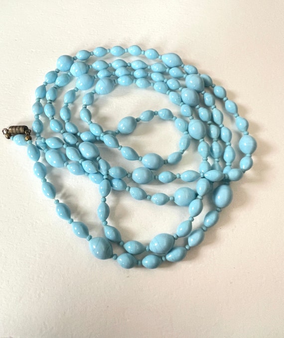 Flapper length Blue glass beads, Long Sky Blue Be… - image 1