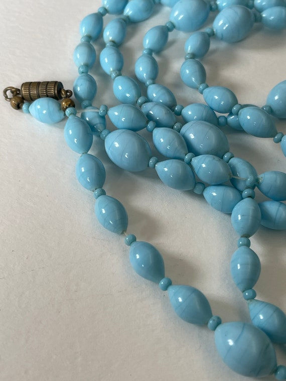 Flapper length Blue glass beads, Long Sky Blue Be… - image 5