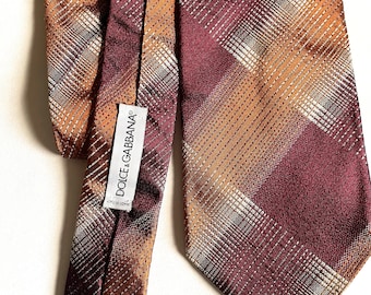 Vintage Dolce & Gabbana Silk Neck Tie Autumnal tone plaid tie, designer Collectable tie , funky designer tie