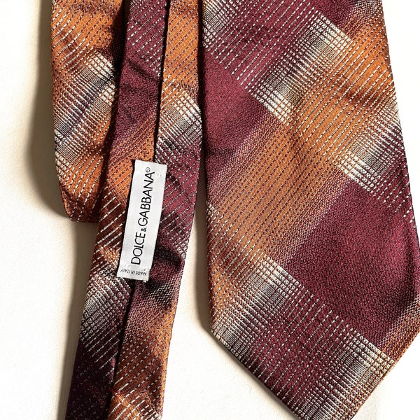 Vintage Dolce & Gabbana Silk Neck Tie Autumnal tone plaid tie, designer Collectable tie , funky designer tie