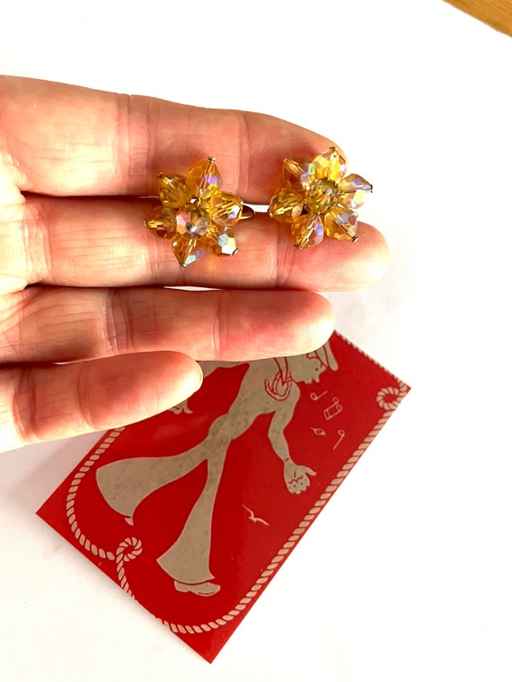 Beautiful Yellow AB Faceted Crystal Earrings, Vint