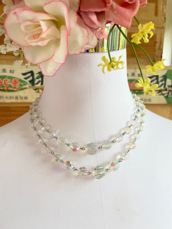 Vintage Double Strand AB Graduated FAceted Crystal