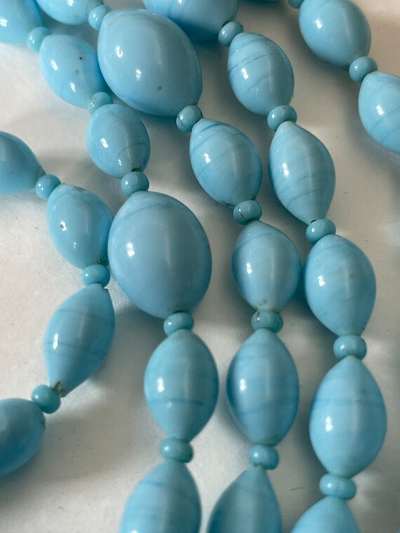 Flapper length Blue glass beads, Long Sky Blue Be… - image 3
