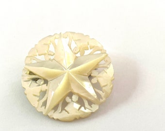 Decorative Star MOP Brooch, Carved Shell Brooch, vintage Brooch