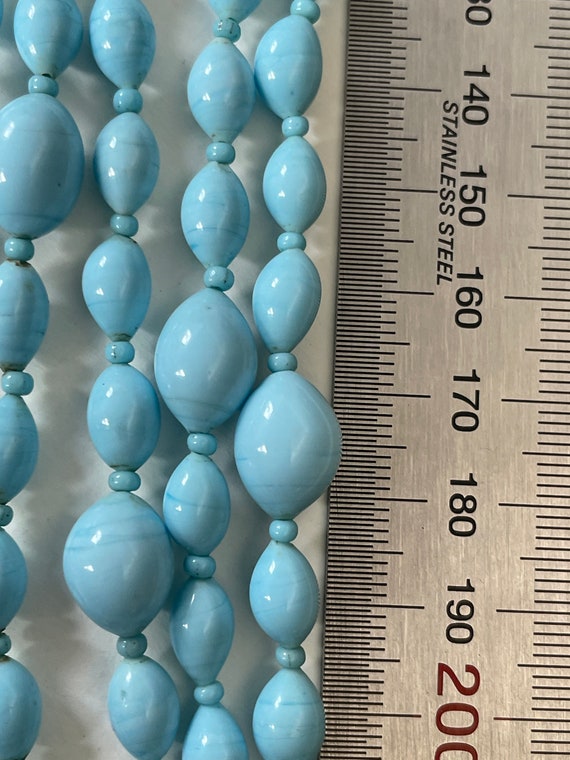 Flapper length Blue glass beads, Long Sky Blue Be… - image 6