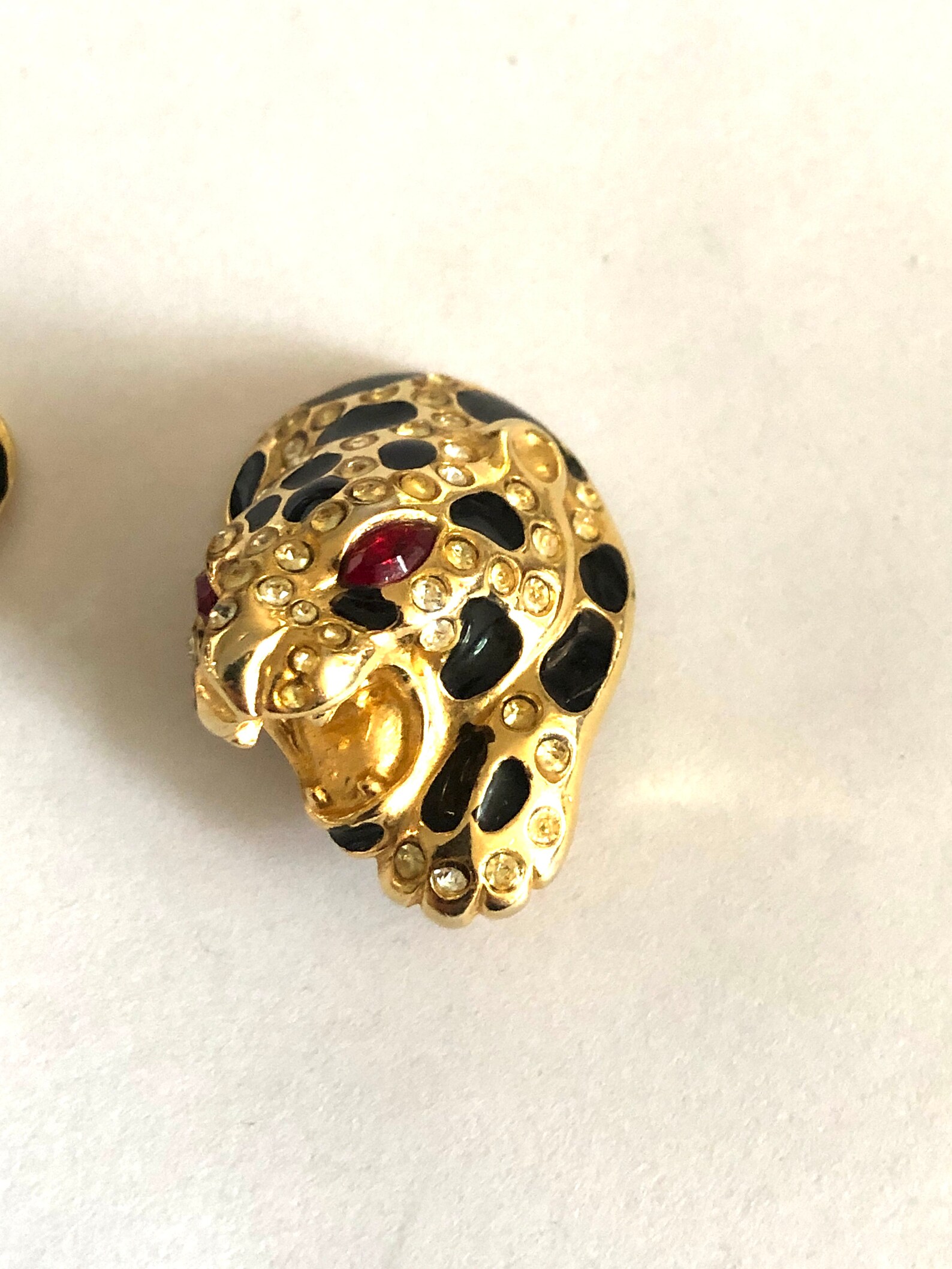 Leopard Earrings Rhinestone and Enamel Vintage Clip Etsy Italia