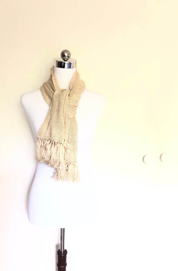 Rare 1920's Knit Silk Scarf, Cream Opera Scarf, Me