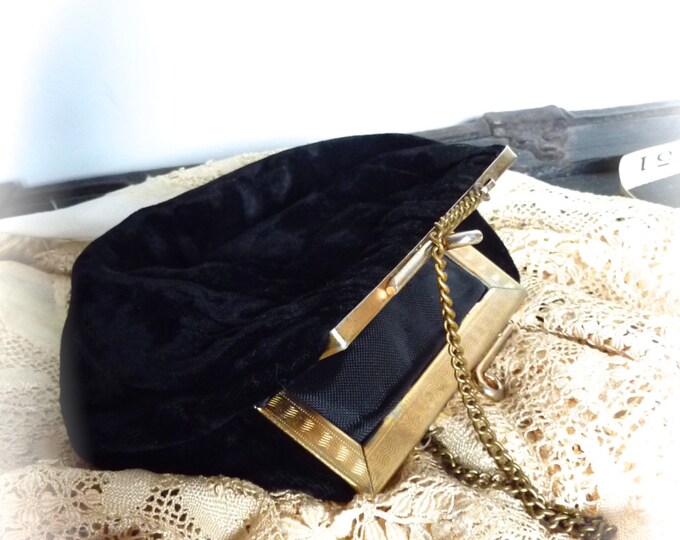 Vintage Black Velvet Evening Purse Tiny Bag 1930's Etsy