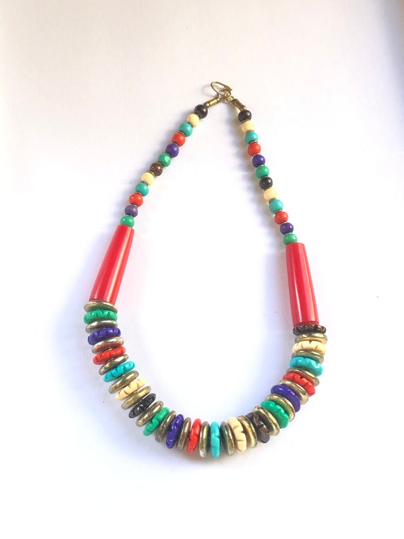 Vintage Glass Bead Multi-facet Necklace Retro Necklace 80s 90s Necklace