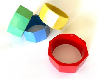 Vintage Napkin Rings / Serviette Holders, Harlequin Early Plastic / Bakelite Octagonal Napkin Rings, Set of Four, Vintage dining, Gift