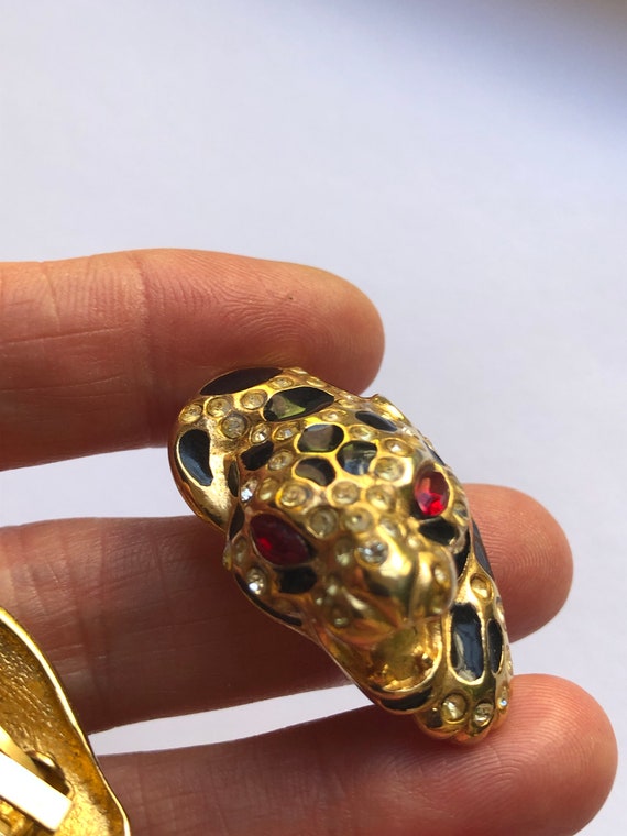 Leopard Earrings, Rhinestone and Enamel Vintage ,… - image 8