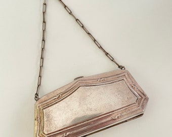 Vintage Silver Plated Purse, Antique Chatelaine Purse, Dainty Silver bag, Wedding, Bridal, Formal,Display, c1900's