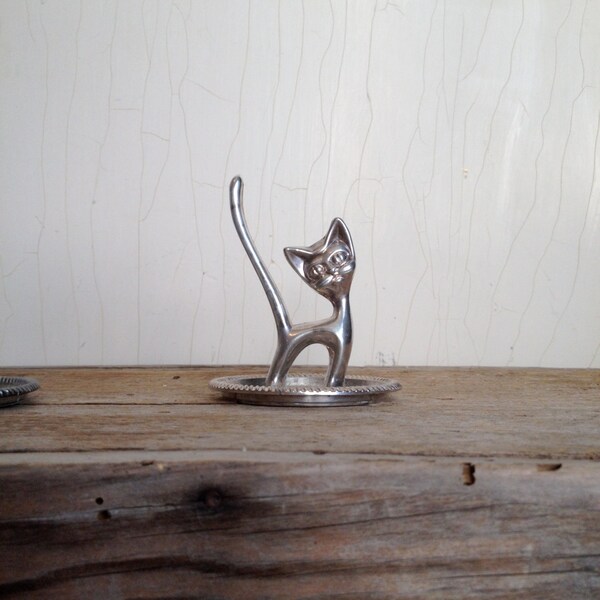 Cat Kitty Jewelry Ring Holder Silver-plated Vintage Meow Gift Christmas